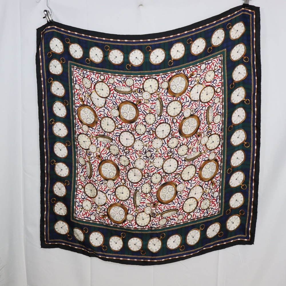 Unbranded Pocket Watch Scarf 34x33 Multicolor‎ Women Vintage Clock Print